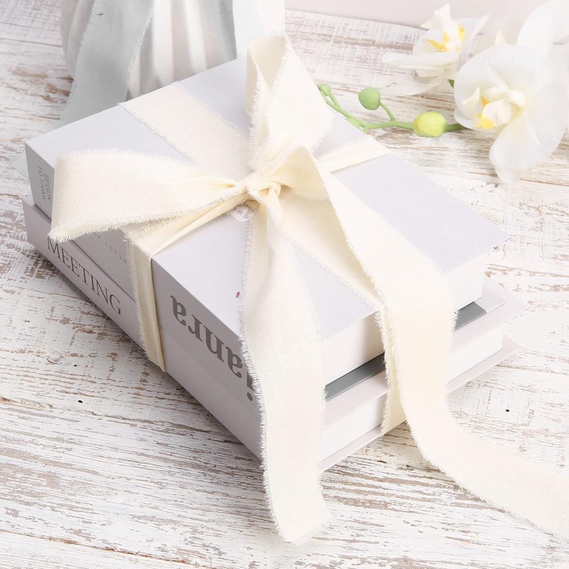 Keypan Ivory Ribbon 1-1/2 x 15 Yards Handmade Cotton Frayed Fringe Fabric Ribbons for Crafts Flower Bouquets Wedding Baby Shower Home DIY Decor - Image 3